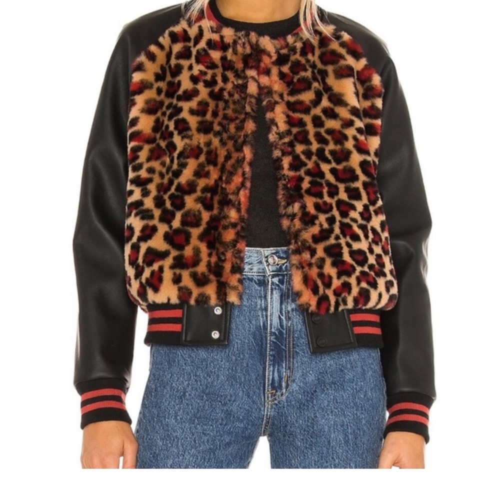 Mother Varsity Leopard Print Faux Fur Jacket - “Cat Party”